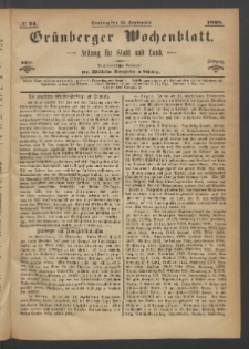 Grünberger Wochenblatt: Zeitung für Stadt und Land, No. 74. (13. September 1868)