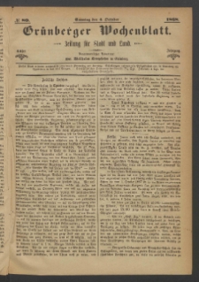 Grünberger Wochenblatt: Zeitung für Stadt und Land, No. 80. (4. October 1868)