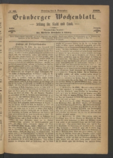 Grünberger Wochenblatt: Zeitung für Stadt und Land, No. 88. (1. November 1868)