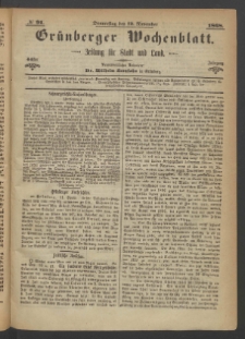Gr&uuml;nberger Wochenblatt: Zeitung f&uuml;r Stadt und Land, No. 91. (12. November 1868)