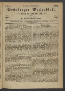 Grünberger Wochenblatt: Zeitung für Stadt und Land, No. 94. (22. November 1868)