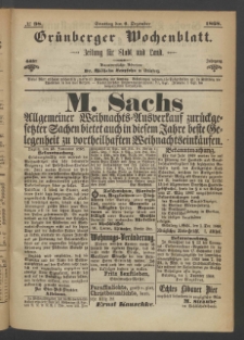 Grünberger Wochenblatt: Zeitung für Stadt und Land, No. 98. (6. Dezember 1868)