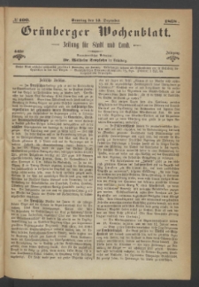 Grünberger Wochenblatt: Zeitung für Stadt und Land, No. 100. (13. Dezember 1868)