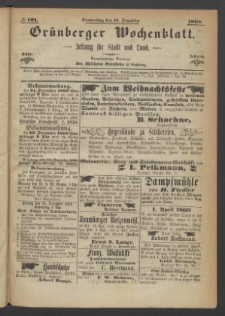 Grünberger Wochenblatt: Zeitung für Stadt und Land, No. 101. (17. Dezember 1868)