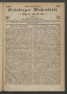 Gr&uuml;nberger Wochenblatt: Zeitung f&uuml;r Stadt und Land, No. 102. (20. Dezember 1868)