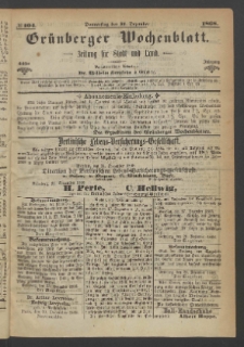Grünberger Wochenblatt: Zeitung für Stadt und Land, No. 104. (31. Dezember 1868)
