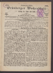 Grünberger Wochenblatt: Zeitung für Stadt und Land, No. 1. (3. Januar 1869)