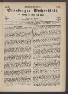 Grünberger Wochenblatt: Zeitung für Stadt und Land, No. 3. (10. Januar 1869)