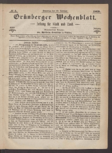Grünberger Wochenblatt: Zeitung für Stadt und Land, No. 5. (17. Januar 1869)