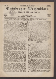 Grünberger Wochenblatt: Zeitung für Stadt und Land, No. 8. (27. Januar 1869)