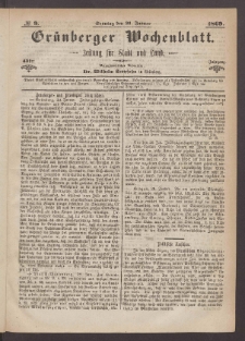 Grünberger Wochenblatt: Zeitung für Stadt und Land, No. 9. (31. Januar 1869)