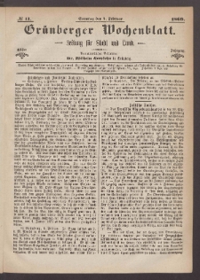 Grünberger Wochenblatt: Zeitung für Stadt und Land, No. 11. (7. Februar 1869)