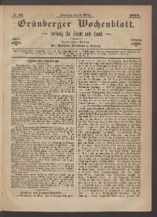 Grünberger Wochenblatt: Zeitung für Stadt und Land, No. 19. (7. März 1869)