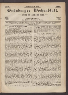Grünberger Wochenblatt: Zeitung für Stadt und Land, No. 27. (4. April 1869)
