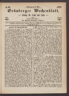 Grünberger Wochenblatt: Zeitung für Stadt und Land, No. 35. (2. Mai 1869)