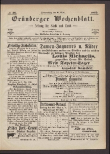 Grünberger Wochenblatt: Zeitung für Stadt und Land, No. 36. (6. Mai 1869)