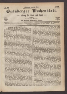 Grünberger Wochenblatt: Zeitung für Stadt und Land, No. 40. (19. Mai 1869)