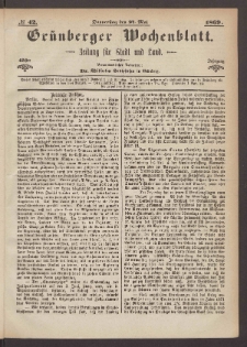 Grünberger Wochenblatt: Zeitung für Stadt und Land, No. 42. (27. Mai 1869)