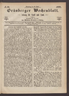 Grünberger Wochenblatt: Zeitung für Stadt und Land, No. 45. (6. Juni 1869)