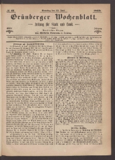 Grünberger Wochenblatt: Zeitung für Stadt und Land, No. 47. (13. Juni 1869)