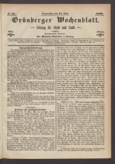 Grünberger Wochenblatt: Zeitung für Stadt und Land, No. 50. (24. Juni 1869)
