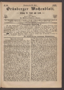 Grünberger Wochenblatt: Zeitung für Stadt und Land, No. 51. (27. Juni 1869)