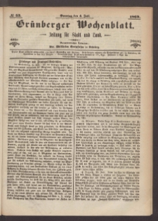 Grünberger Wochenblatt: Zeitung für Stadt und Land, No. 53. (4. Juli 1869)