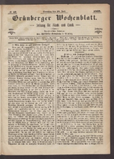 Grünberger Wochenblatt: Zeitung für Stadt und Land, No. 57. (18. Juli 1869)