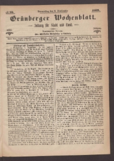 Grünberger Wochenblatt: Zeitung für Stadt und Land, No. 70. (2. September 1869)