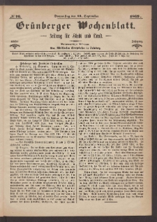 Grünberger Wochenblatt: Zeitung für Stadt und Land, No. 76. (23. September 1869)