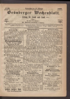 Grünberger Wochenblatt: Zeitung für Stadt und Land, No. 82. (14. Oktober 1869)