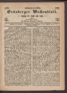 Grünberger Wochenblatt: Zeitung für Stadt und Land, No. 83. (17. Oktober 1869)
