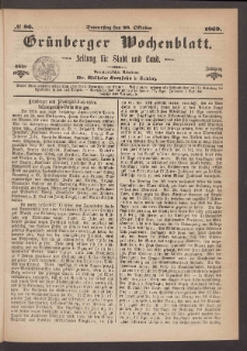 Grünberger Wochenblatt: Zeitung für Stadt und Land, No. 86. (28. Oktober 1869)