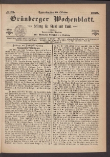 Grünberger Wochenblatt: Zeitung für Stadt und Land, No. 86. (28. Oktober 1869)