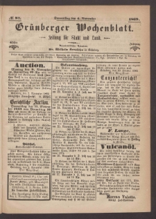 Grünberger Wochenblatt: Zeitung für Stadt und Land, No. 88. (4. November 1869)