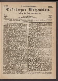 Grünberger Wochenblatt: Zeitung für Stadt und Land, No. 93. (21. November 1869)