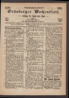 Grünberger Wochenblatt: Zeitung für Stadt und Land, No. 94. (25. November 1869)