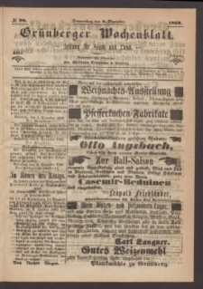 Grünberger Wochenblatt: Zeitung für Stadt und Land, No. 98. (9. Dezember 1869)