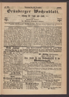 Grünberger Wochenblatt: Zeitung für Stadt und Land, No. 99. (12. Dezember 1869)