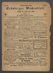 Grünberger Wochenblatt: Zeitung für Stadt und Land, No. 28. (7. April 1870)