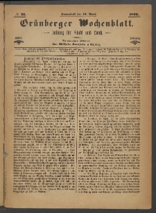 Gr&uuml;nberger Wochenblatt: Zeitung f&uuml;r Stadt und Land, No. 31. (16. April 1870)