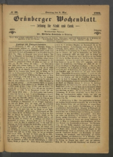 Grünberger Wochenblatt: Zeitung für Stadt und Land, No. 37. (8. Mai 1870)