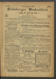 Grünberger Wochenblatt: Zeitung für Stadt und Land, No. 38. (12. Mai 1870)