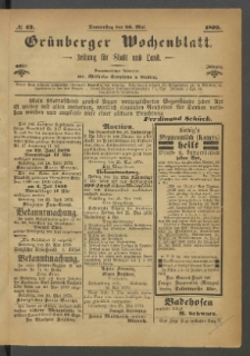 Grünberger Wochenblatt: Zeitung für Stadt und Land, No. 42. (26. Mai 1870)