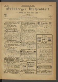 Grünberger Wochenblatt: Zeitung für Stadt und Land, No. 44. (2. Juni 1870)