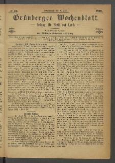 Grünberger Wochenblatt: Zeitung für Stadt und Land, No. 46. (8. Juni 1870)