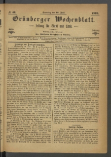 Grünberger Wochenblatt: Zeitung für Stadt und Land, No. 47. (12. Juni 1870)