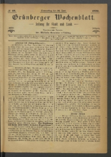 Grünberger Wochenblatt: Zeitung für Stadt und Land, No. 48. (16. Juni 1870)
