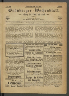 Grünberger Wochenblatt: Zeitung für Stadt und Land, No. 50. (23. Juni 1870)