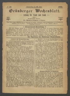 Grünberger Wochenblatt: Zeitung für Stadt und Land, No. 52. (30. Juni 1870)